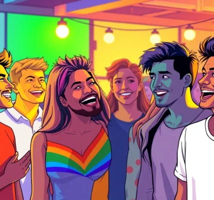 Visually engaging scene representing inclusion and diversity with a focus on https://789f.gay platform's welcoming atmosphere, featuring smiling people in colorful settings for accessibility.