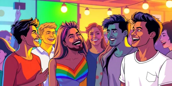 Visually engaging scene representing inclusion and diversity with a focus on https://789f.gay platform's welcoming atmosphere, featuring smiling people in colorful settings for accessibility.
