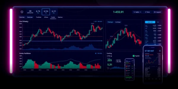 AICoin cryptocurrency platform showcasing real-time market charts and secure trading interface on multiple devices for investors.