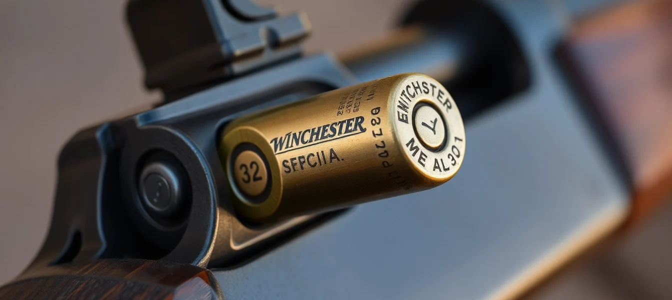 Authentic 32WIN cartridge in vintage Winchester rifle, highlighting craftsmanship and history of the .32 Winchester Special cartridge.