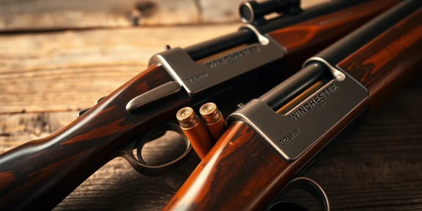 Detailed shot of a 32WIN cartridge nestled in a classic lever-action rifle, highlighting historical appeal and firearm craftsmanship.