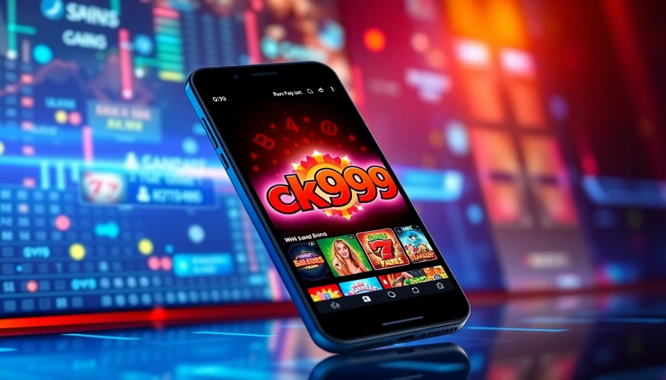 Interactive ck999 app on smartphone showcasing casino games and betting options, inviting users to join the fun seamlessly.