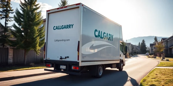 Reliable Moving truck rental Calgary with professional movers loading in a Calgary neighborhood, ensuring stress-free relocation.