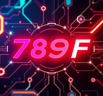 789F branding in a dynamic digital scene highlighting innovative gaming and technology features with vibrant neon lights.
