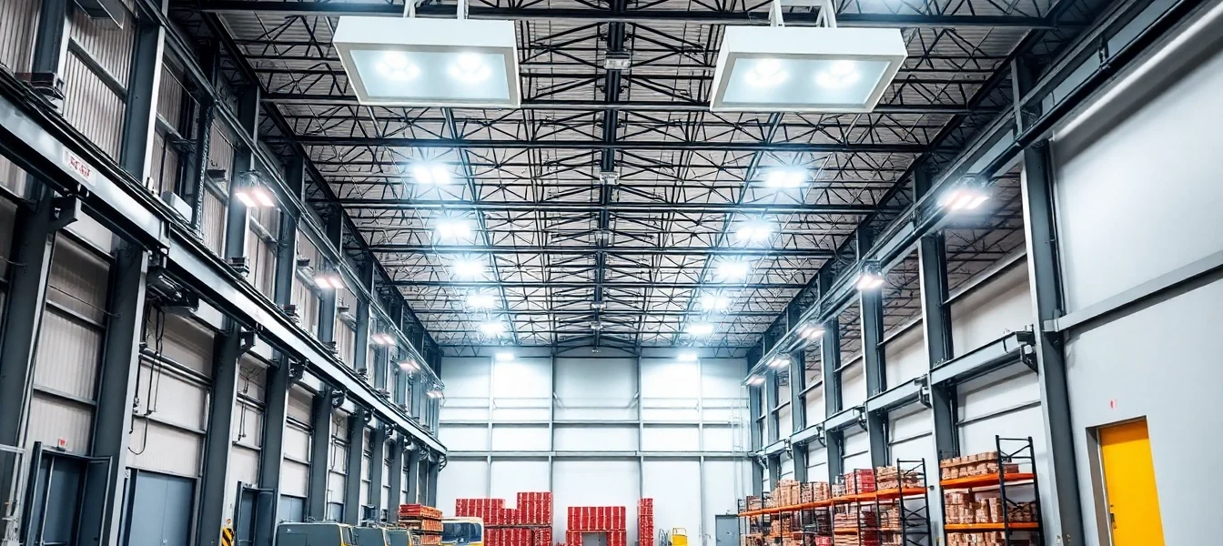 Moderne LED-Industriehalle mit gleichmäßig ausgeleuchteter Fläche