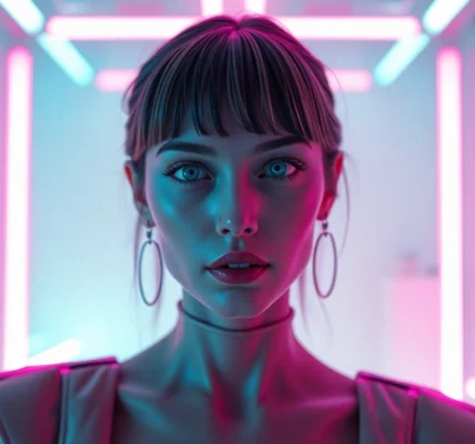 NSFW AI Image Generator renders a neon-lit, hyper-real influencer in cinematic realism.