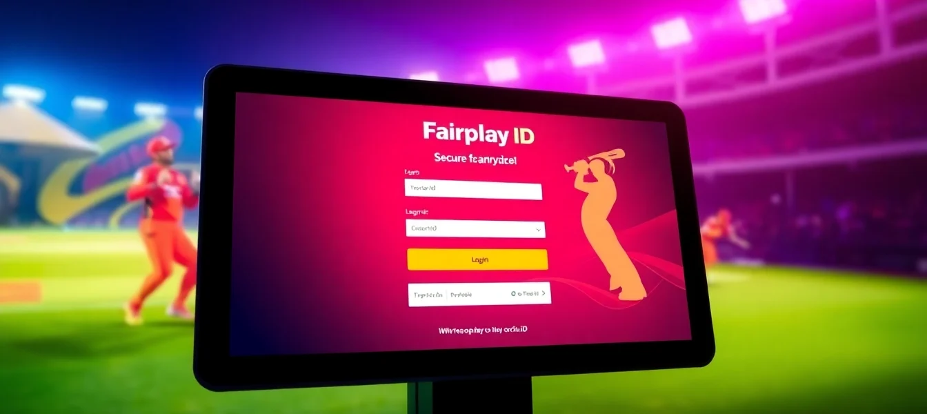 Fairplay Id is showcased on a secure login screen with vibrant sports graphics, demonstrating a seamless betting experience.
