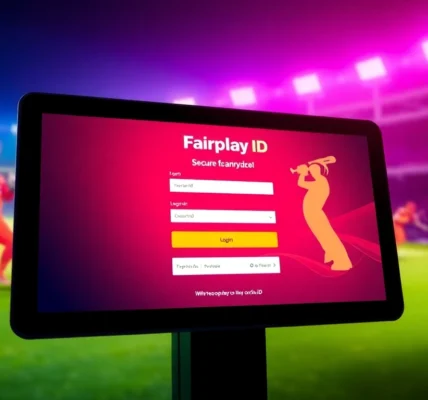 Fairplay Id is showcased on a secure login screen with vibrant sports graphics, demonstrating a seamless betting experience.