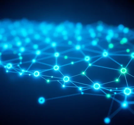 Illustration of blockchain technology displaying connected nodes and secure digital ledger for transparency and trust.