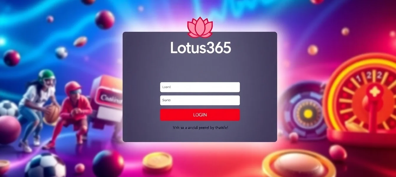 Secure Lotus365 ID login page illustration with sports and casino elements, emphasizing easy access and trustworthiness for online betting users.