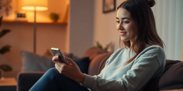 AI girlfriend engaging in a natural, unfiltered conversation on a sleek device, showcasing realistic interaction and emotional depth for user connection.
