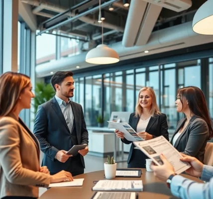 Immobilien Grevenbroich: Professional real estate agents discussing stylish property listings in Grevenbroich’s vibrant market for optimal sales and rentals.