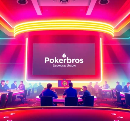 Pokerbros Diamond Union online poker room with players and bright neon lighting for engaging gameplay