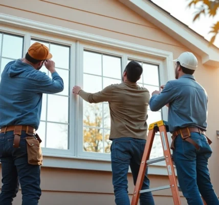 Efficient replacement window installers near me installing energy-efficient sash on sunny home