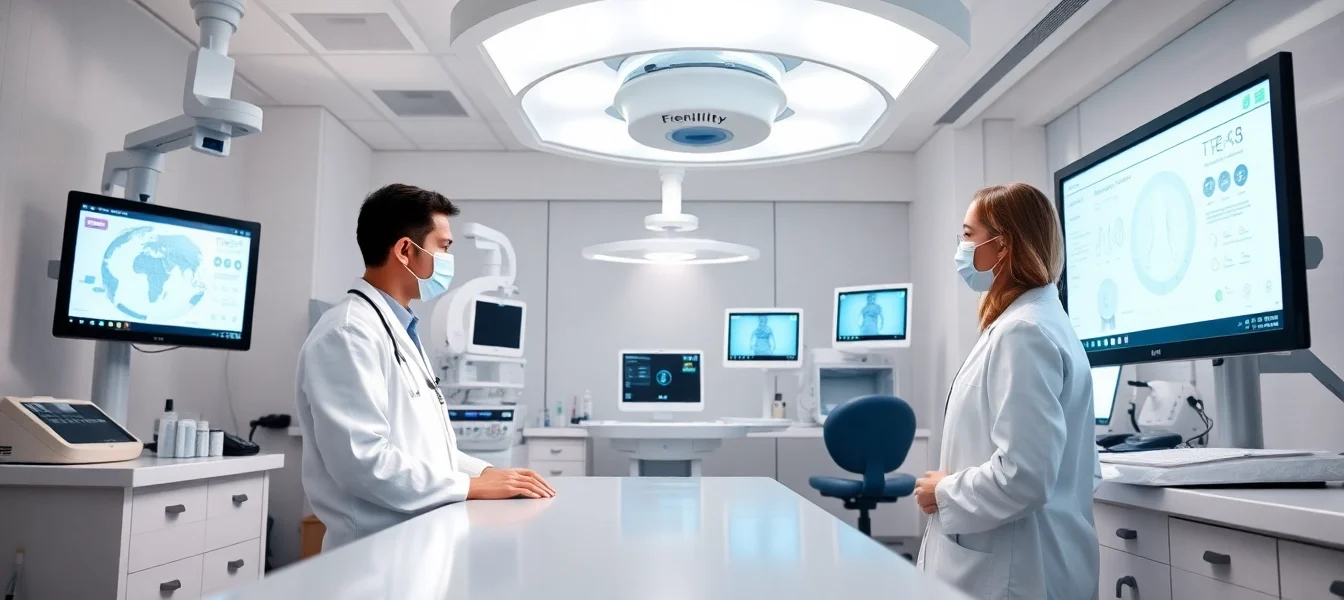 Fivet Italia fertility specialists analyze treatment plans in a modern clinic setting