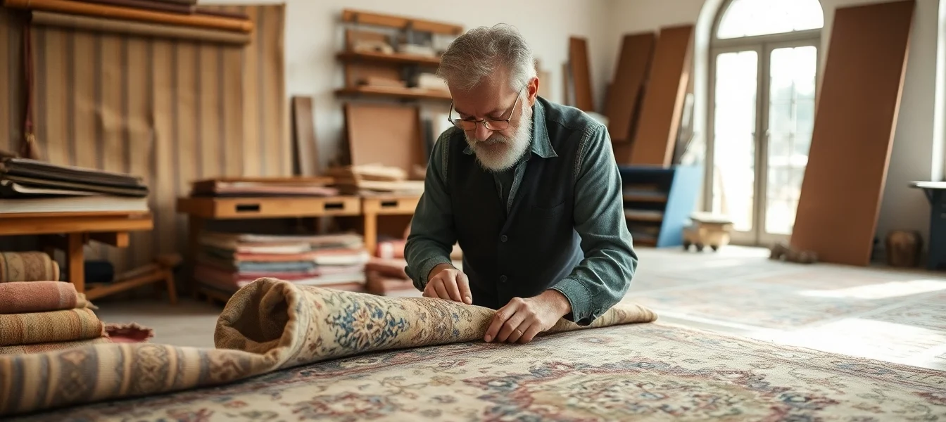 Professional team performs Restauro Tappeti milano on a vintage Persian rug with careful