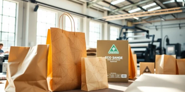 High-quality photo of a torba papierowa being assembled by eco-friendly packaging machines in a