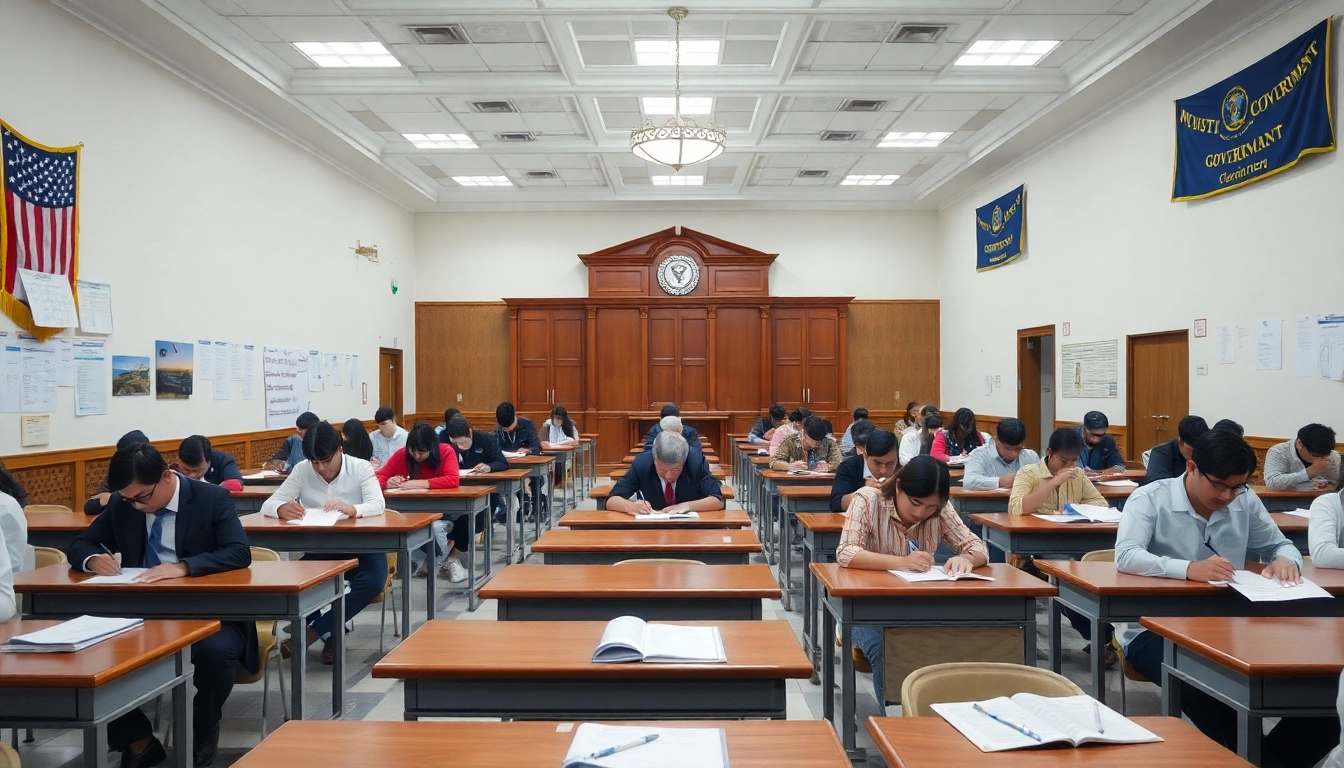 Students preparing for State Govt Jobs exams in a busy testing center to inspire confidence and