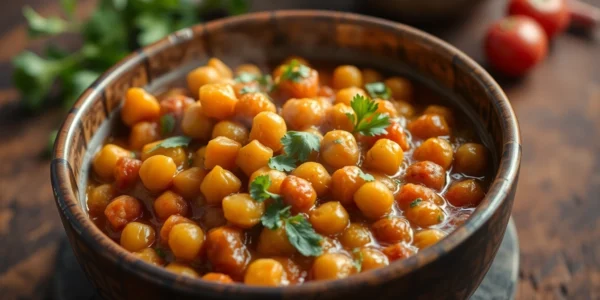Ready to Eat Chana Masala served in a bowl with herbs, highlighting authentic flavor and freshness