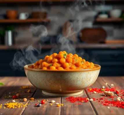 Delicious ready to eat Chana Masala served in a bowl, highlighting vibrant spices and textures